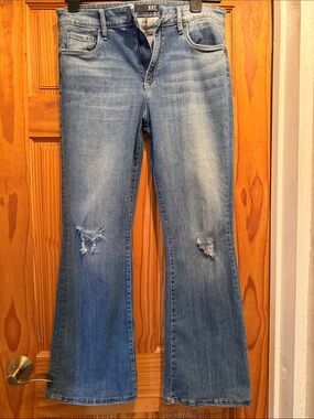 Kut from the Kloth Light Wash Flare Jeans with Knee Distress